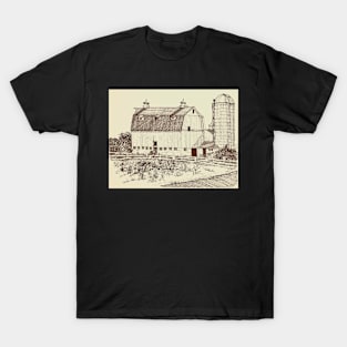 Hay Barn with Silo and Fence T-Shirt